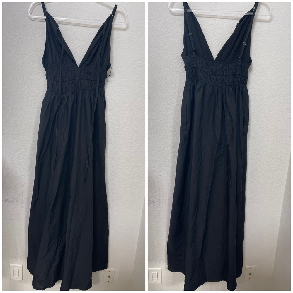 J Crew Collection Black Cotton Poplin Maxi Dress V Neck Double Strap Size Small - Picture 3 of 4